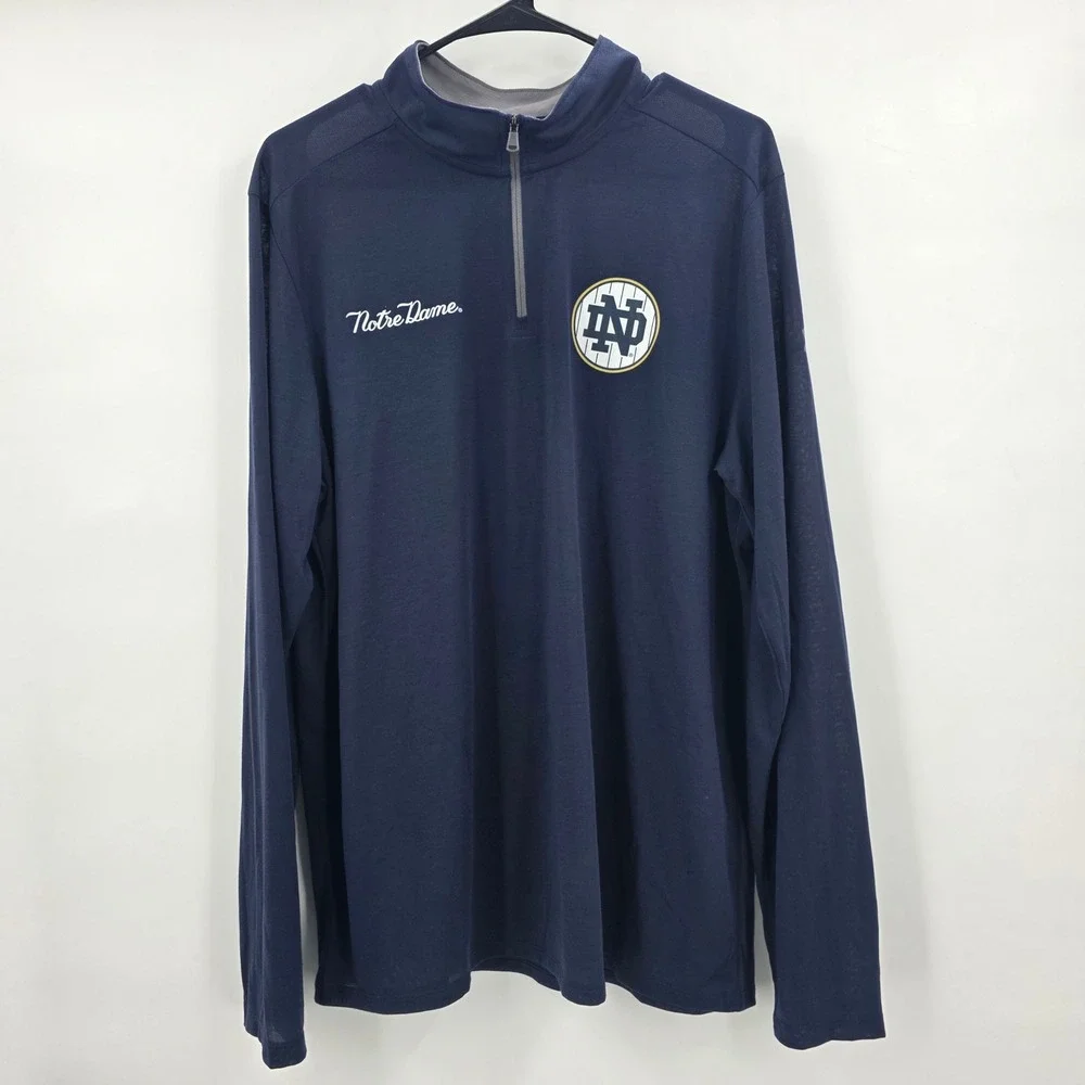 UNDER ARMOUR NOTRE DAME 1/4 ZIP MENS LARGE BLUE LIGHTWEIGHT THREADBORNE PULLOVER